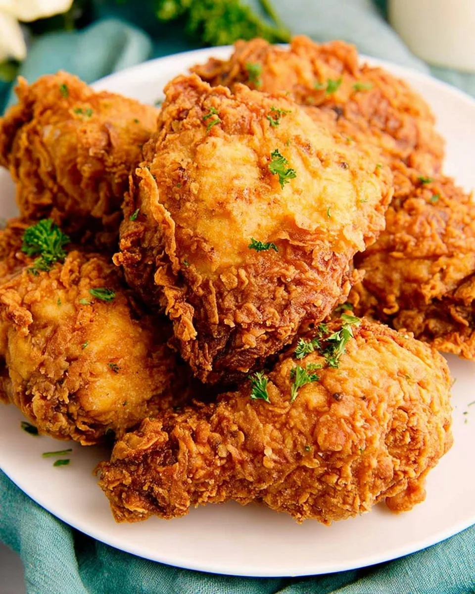 Delicious chicken fried chicken served on a plate with sides