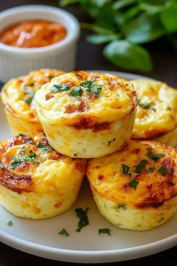 Delicious cottage cheese egg bites served on a plate with fresh herbs.