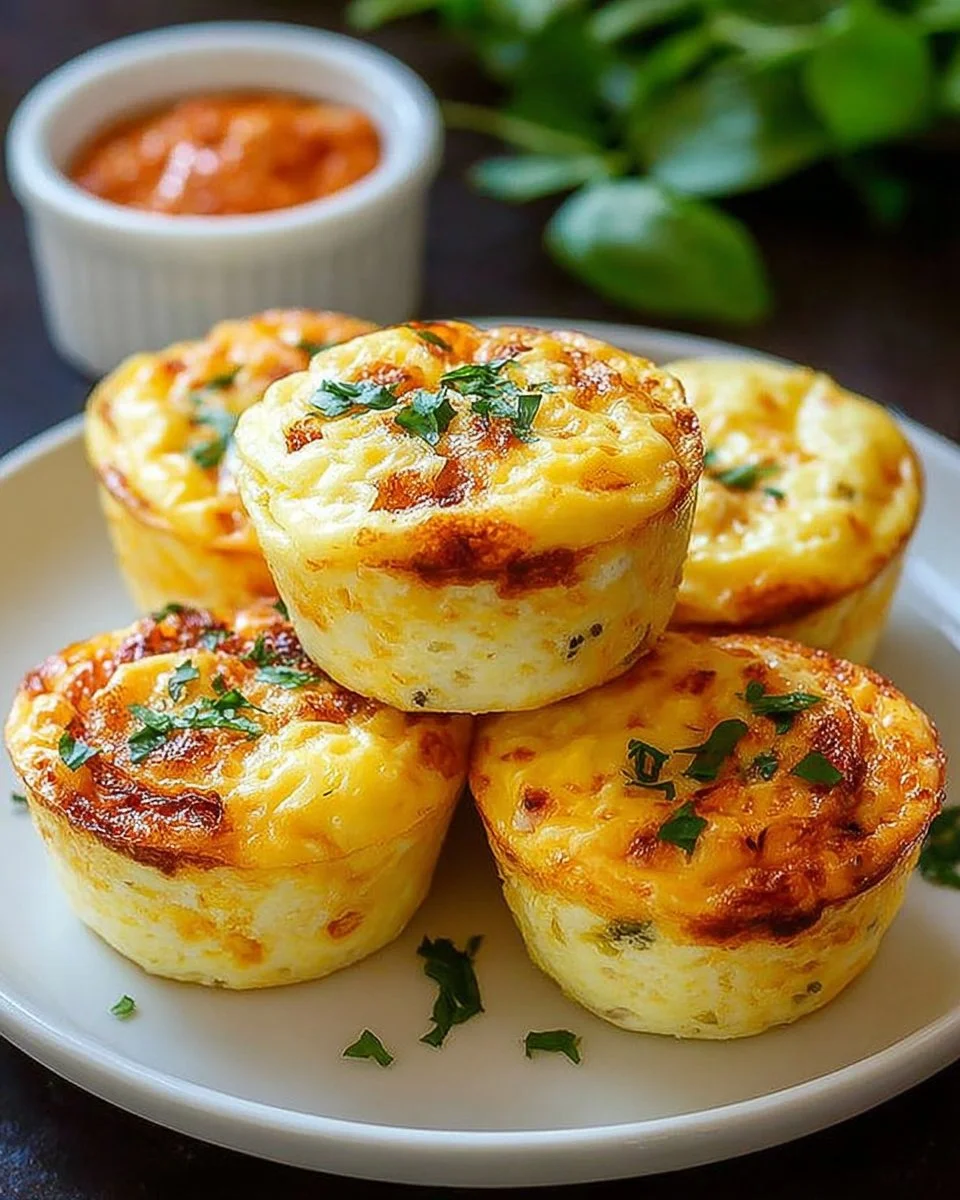 Delicious cottage cheese egg bites served on a plate with fresh herbs.