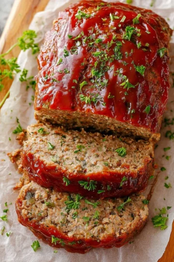 Delicious and easy meatloaf recipe ready to serve for dinner