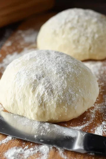A ball of homemade pizza dough ready for rolling and baking.