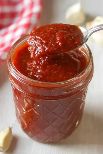 Homemade pizza sauce made with fresh ingredients and herbs in a bowl.