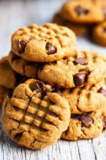 Freshly baked Peanut Butter Chocolate Chip Cookies on a cooling rack