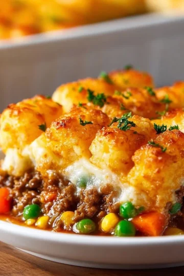 Delicious homemade Tater Tot Casserole without canned soup