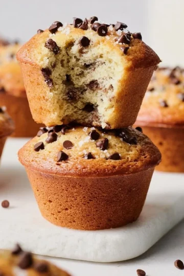 Freshly baked bakery-style chocolate chip muffins with chocolate chunks