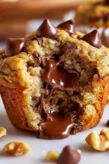 freshly baked banana chocolate chip muffins on a cooling rack