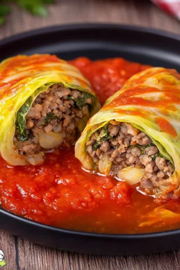 Homemade cabbage rolls filled with savory ingredients and served on a plate.