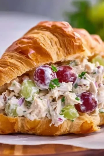 Delicious homemade chicken salad on a plate with fresh ingredients