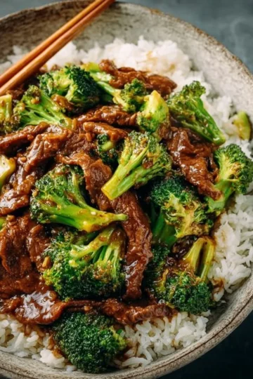 Delicious plate of Chinese Beef and Broccoli with vibrant colors.