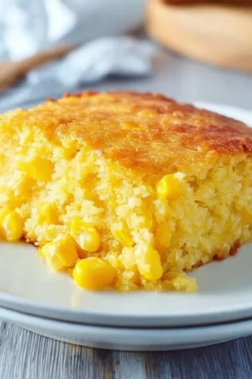 Delicious homemade corn casserole in a baking dish, ready to serve.