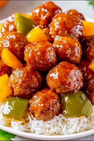 Delicious crock pot sweet and sour meatballs in a savory sauce