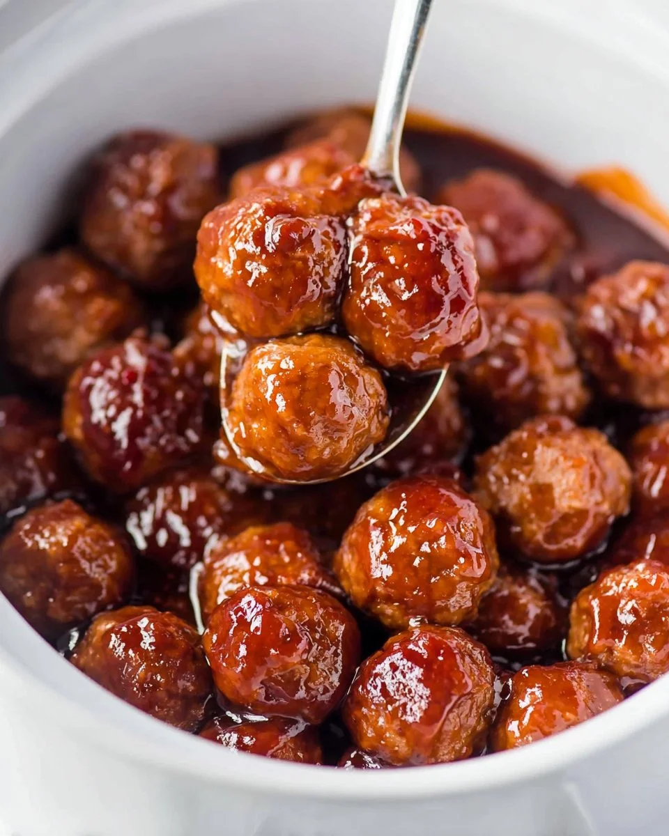 Crockpot Grape Jelly BBQ Meatballs
