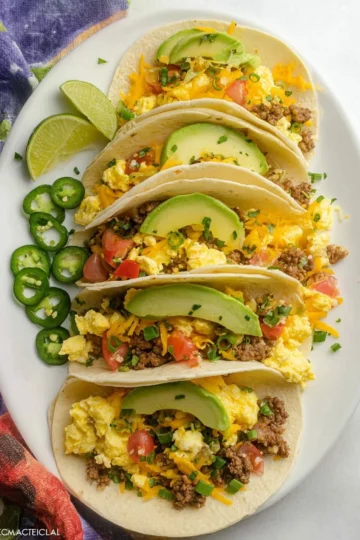 Delicious easy breakfast tacos filled with eggs, cheese, and salsa.