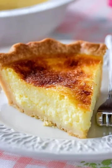 Delicious slice of homemade easy buttermilk pie on a plate