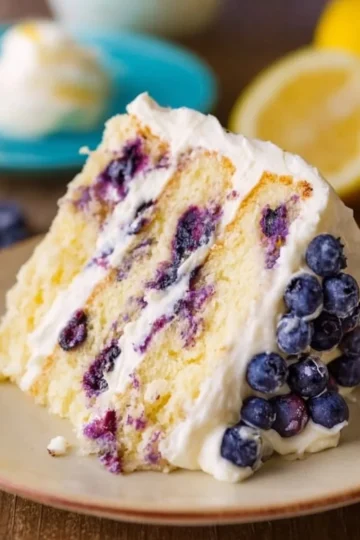 Freshly baked Lemon Blueberry Cake with vibrant blueberries and lemon zest