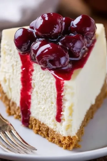 Delicious slice of perfect cheesecake topped with fresh berries