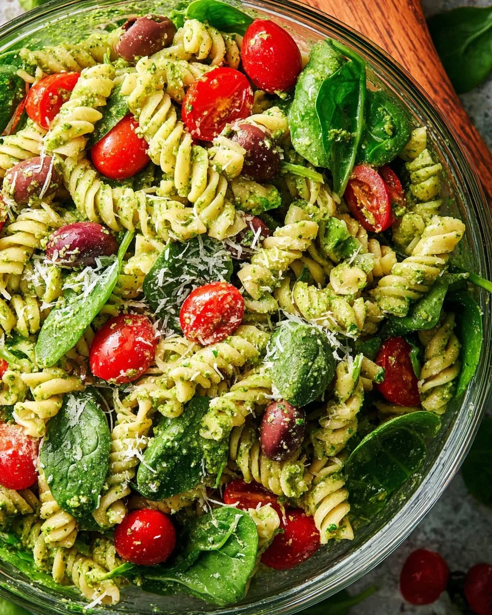 Pesto Pasta Salad with Spinach & Feta Cheese