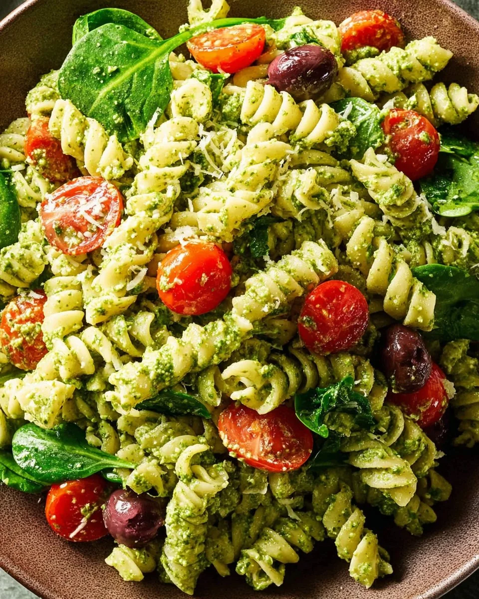 Pesto Pasta Salad with Spinach & Feta Cheese