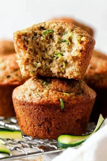 Freshly baked zucchini muffins on a cooling rack